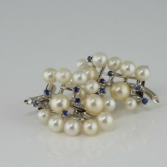 Antique 14K White Gold Pearl and Sapphire Art Dec… - image 2