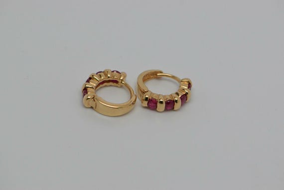 14K Yellow Gold Ruby Hinged Ear Clips - image 6
