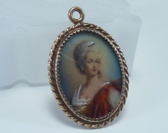 Gold Filled Hand Painted Victorian Woman Portrait Pendant