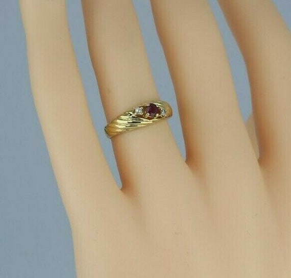 14K Ruby & Diamond Ring Fluted Design Prong Set S… - image 2