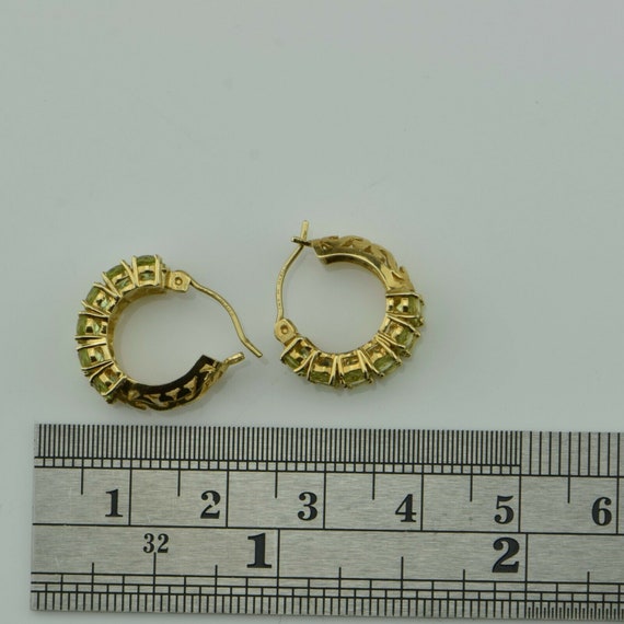 14K Yellow Gold Double Row Peridot Hoop Earrings … - image 6