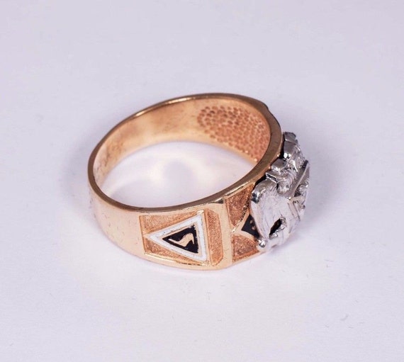 10K Yellow Gold 32d Degree Masonic Ring with Diam… - image 3