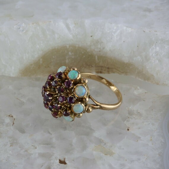 Vintage 14K Yellow Gold Ruby and Crystal Opal Coc… - image 5