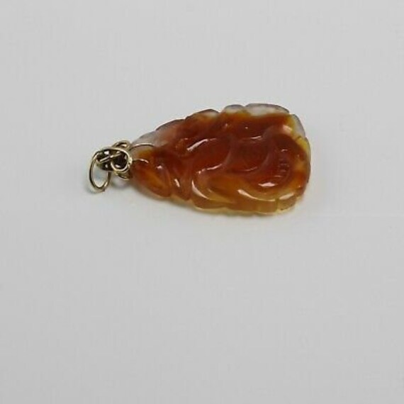 Vintage Chinese Carnelian Carved Floral Pendant C… - image 5