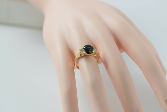 14K Yellow Gold Sapphire & Diamond Ring Circa 198… - image 2