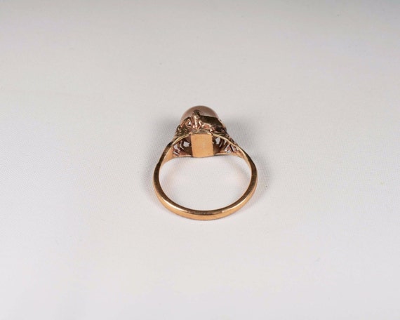10K Yellow Gold Filigree 7.2mm Grey Pearl Ring , … - image 4
