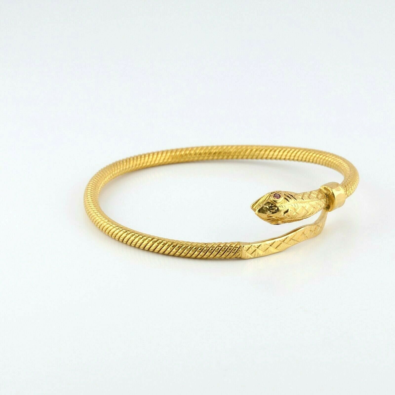 Late Victorian Ruby, Diamond & Pearl Snake Bracelet 14K Yellow Gold