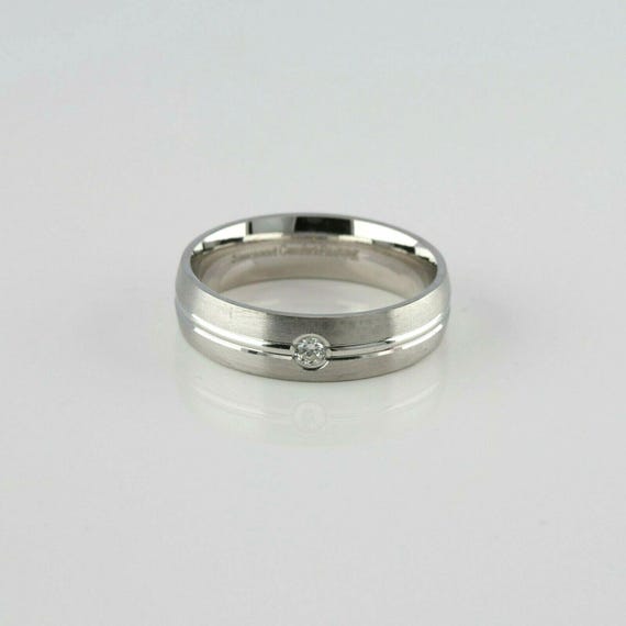 Men's 14K White Gold Diamond Solitaire Band HSI Size 9.75