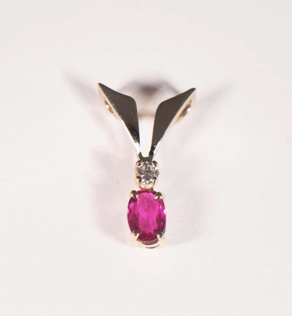 14K Yellow Gold Ruby and  Diamond Pendant; Ruby ap