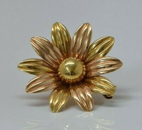 18K Rose and Yellow Gold Italian Flower Pin Circa… - image 2