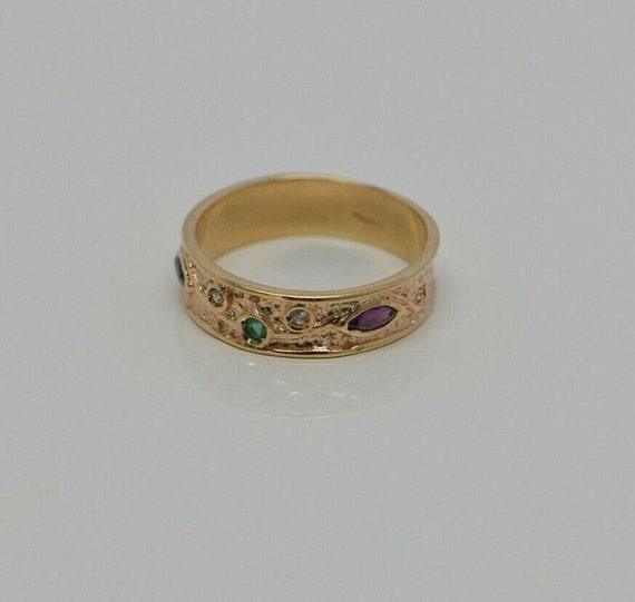 14K YG Multi Stone Ring, Ruby, Sapphire, Emerald … - image 1