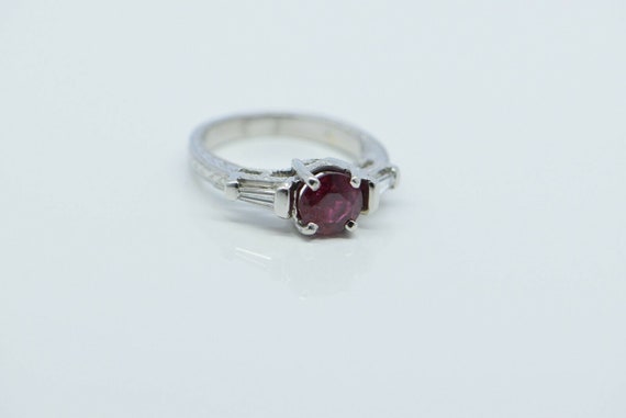 Platinum Ruby and Diamond Ring Deco Style Size 6 - image 4