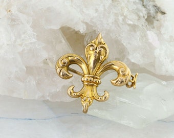 Antique 10K Yellow Gold Fleur De Lis Pin Watch Clip Circa 1920