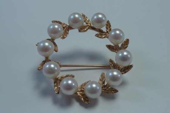 14K Yellow Gold 5.5mm. Pearl Vine Pin/Brooch - image 2