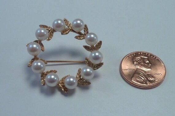 14K Yellow Gold 5.5mm. Pearl Vine Pin/Brooch - image 5