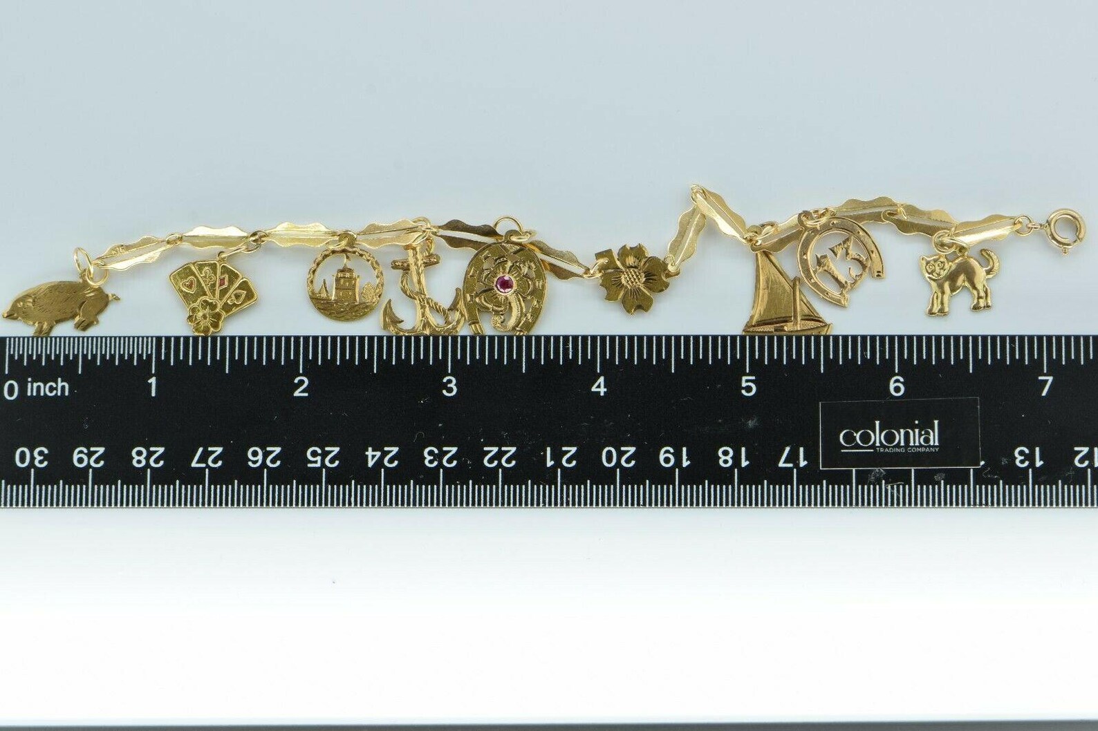 Vintage 18K YG Handmade Maritime & Luck Charm Bracelet 8.5