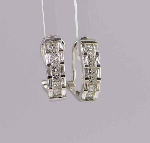 950 Platinum Diamond Set French Back Post Earrings - image 2