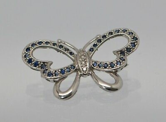 14K White Gold Diamond and Sapphire Butterfly Pin… - image 5