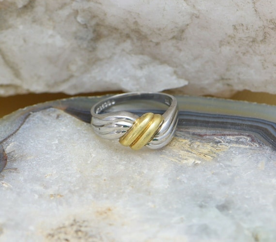Platinum and 18K Yellow Gold Swirl Design Ring, S… - image 1