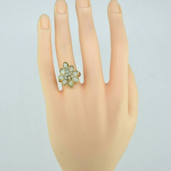 14K Yellow Gold Opal Flower Ring Fine Crystal Opa… - image 5