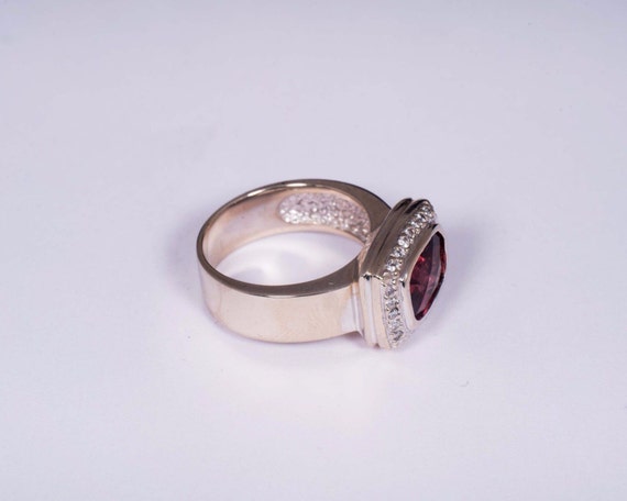 14K White Gold Tourmaline and Diamond Chip Ring, … - image 3