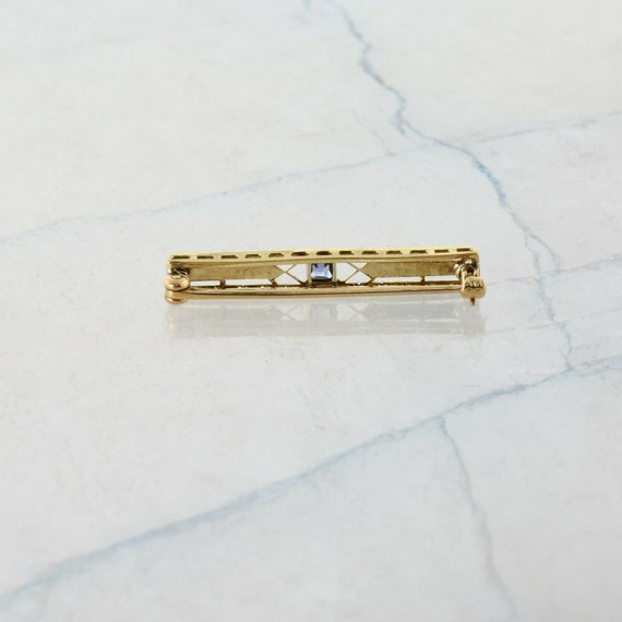 Art Deco 14K Yellow Gold Sapphire Bar Pin Circa 1… - image 5