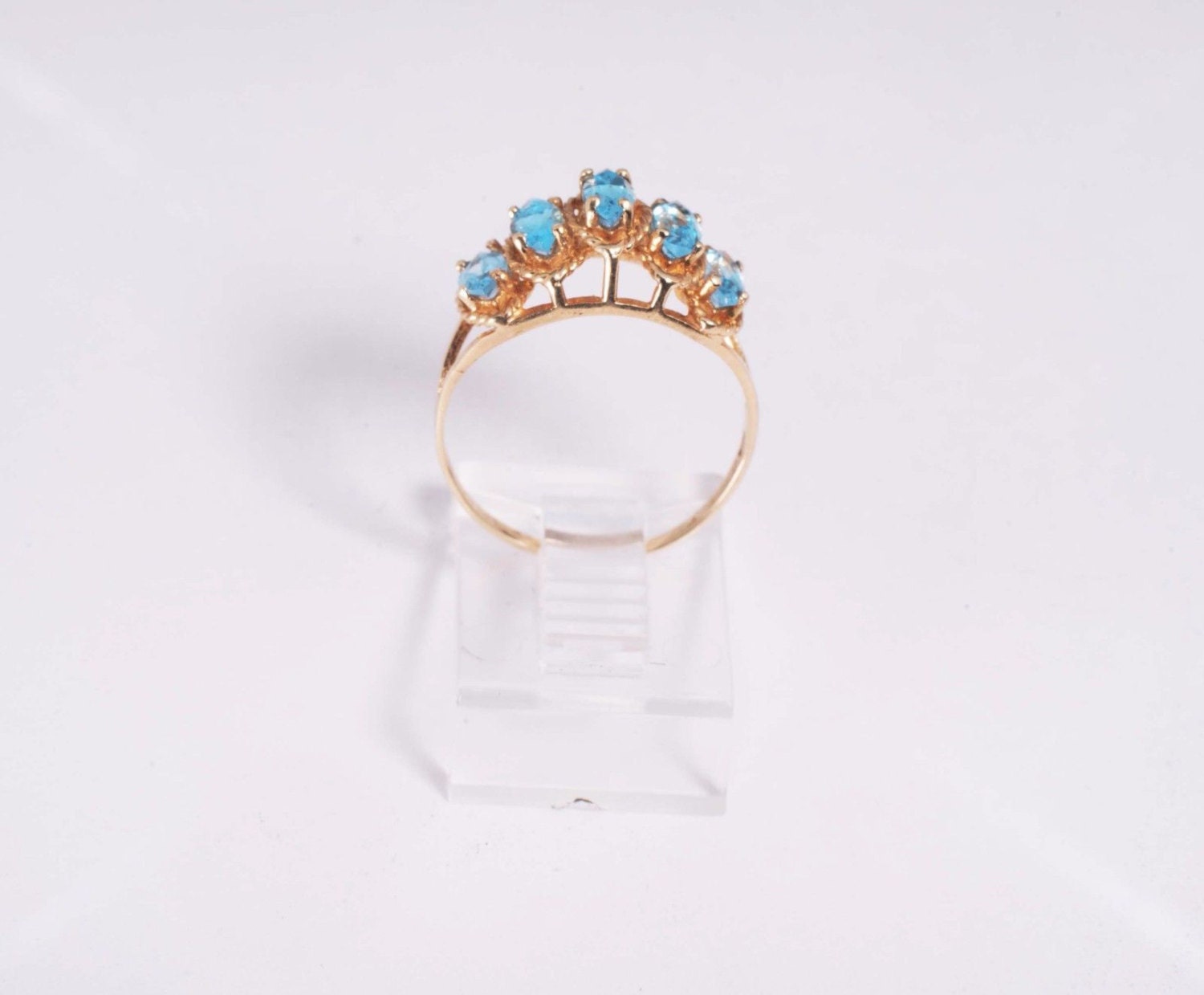 Bague Or Jaune 10 Carats 7,97 G - Taille 9.5 Avec Topaze Bleue Baguette, Occasion