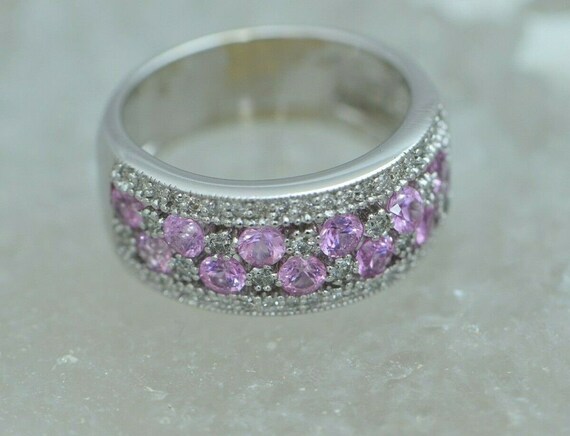 Diamond and Pink Sapphire Ring 2 ct tw 14K WG Siz… - image 3