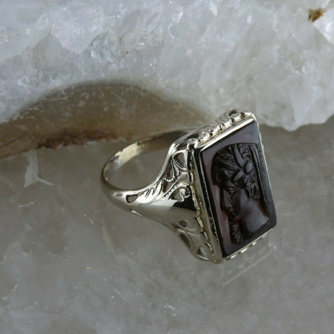 公式サイト 14K Ring Head Maiden Cameo Carnelian Deco Art Gold White アクセサリー