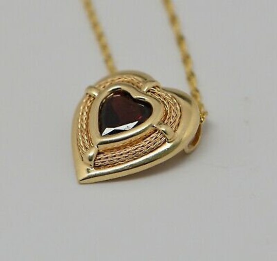 14K Yellow Gold Heart Shaped Garnet Pendant on 20… - image 2