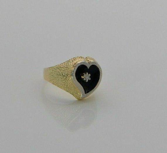 14K YG Enamel and Diamond Heart Ring Size 5 Circa… - image 7