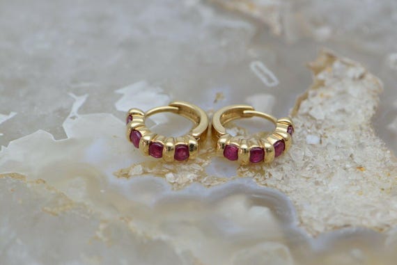 14K Yellow Gold Ruby Hinged Ear Clips - image 1