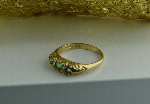 Vintage 9K Yellow Gold Emerald and Diamond Ring E… - image 7