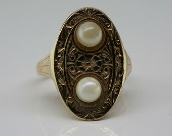 Antique 10K Yellow Gold Edwardian Pearl Ring Size 3.75 Circa 1900