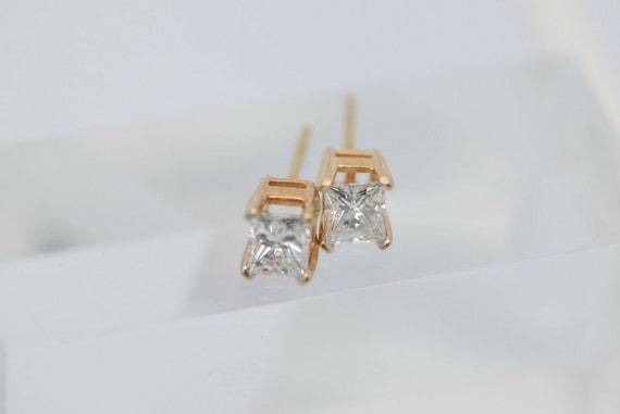 14K Yellow Gold Rectangular Diamond Stud Earrings - image 3