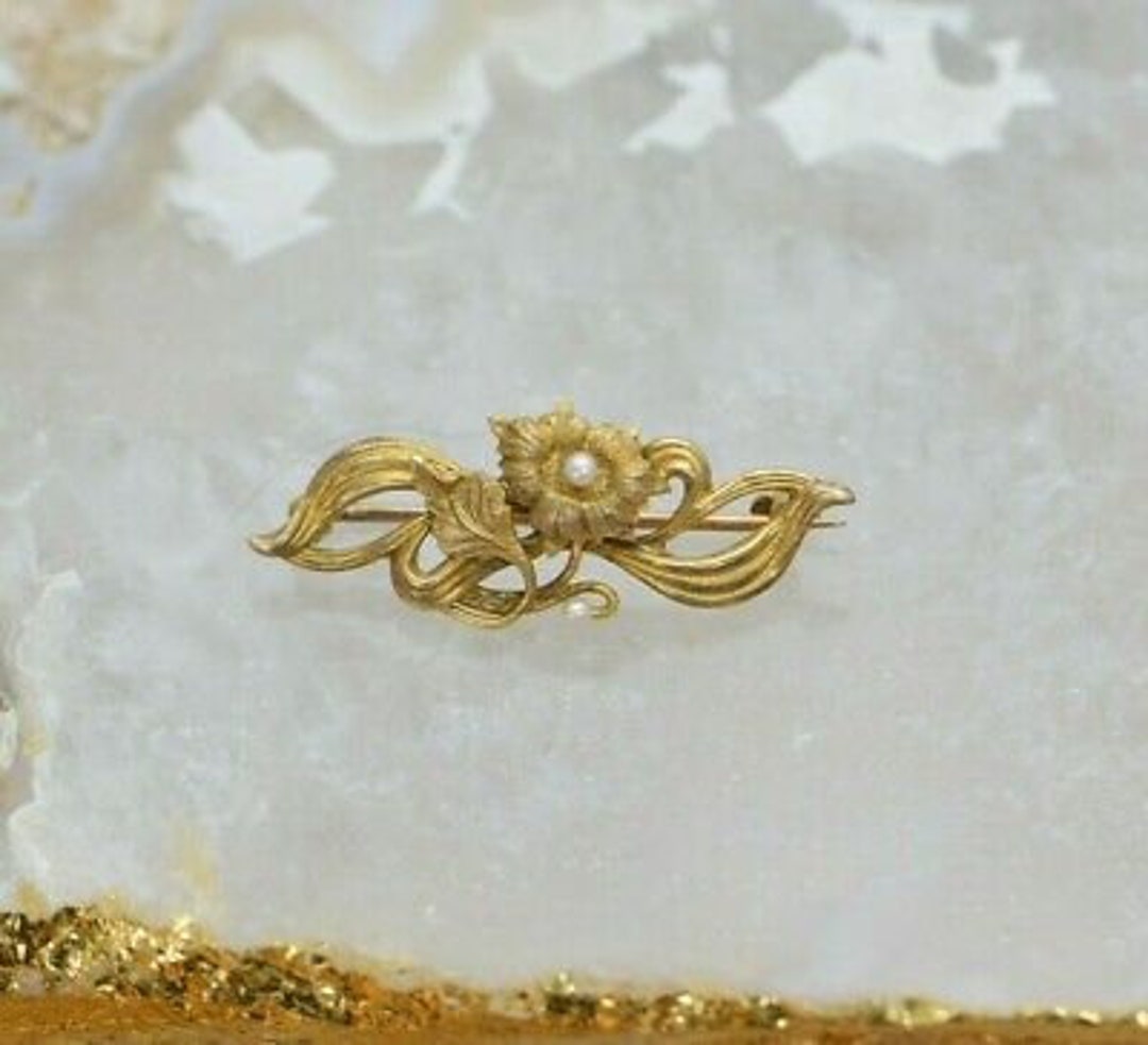 10K Gold Tested Victorian Floral Pin Pearl Set Circa 1890 - Etsy