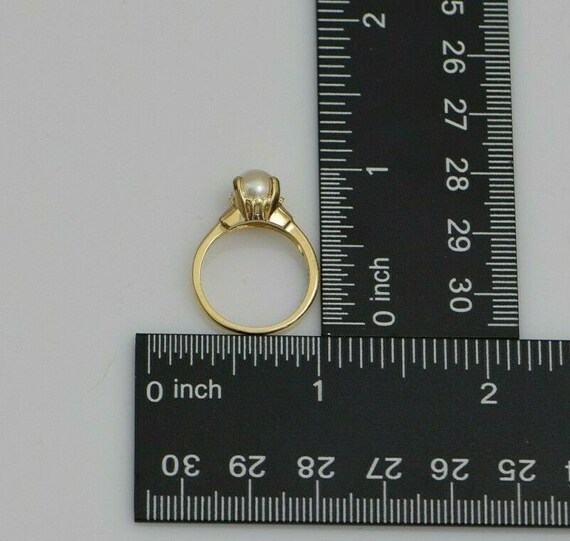 10K Yellow Gold Cultured Pearl Ring, 7mm White Pe… - image 8