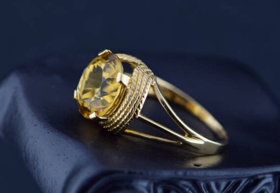 Vintage 1950's 14K Yellow Gold Yellow citrine rin… - image 4