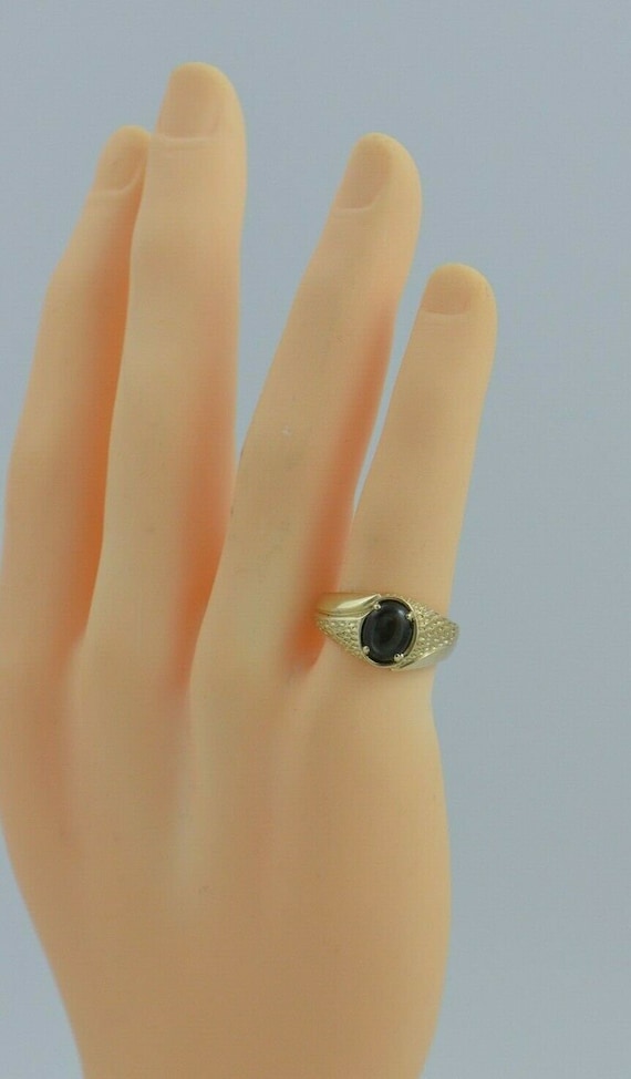 10K Yellow Gold Black Star Sapphire Cabochon Ring… - image 5