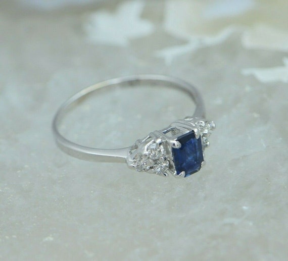 Sapphire and Diamond Ring 14K WG 1 ct Plus tw Siz… - image 3