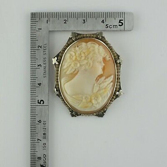 Antique 14K White Gold Shell Cameo Pin Circa 1920 - image 5