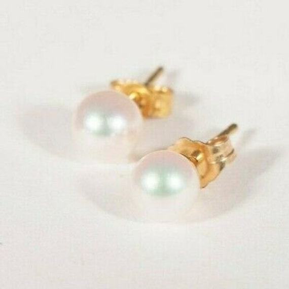 14K Yellow Gold Pearl Earrings, Fine Quality - image 1