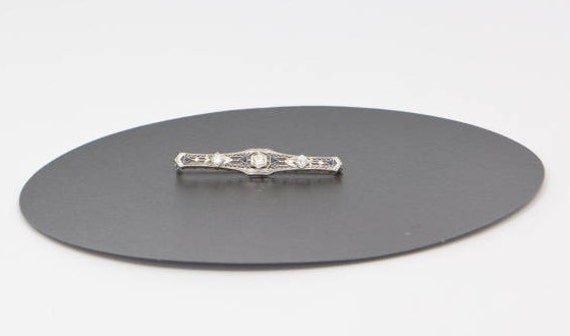 14K White Gold Art Deco Style Bar Pin with Diamon… - image 3