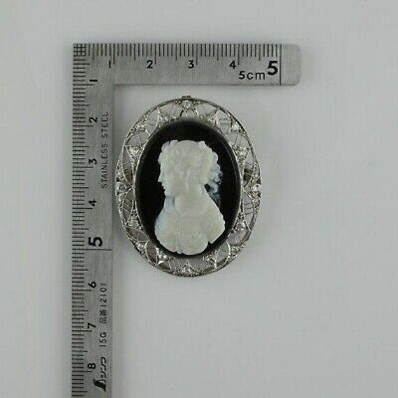 Antique Edwardian Platinum Hardstone Cameo Diamon… - image 4