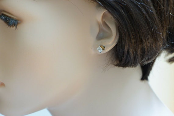 14K Yellow Gold Rectangular Diamond Stud Earrings - image 2