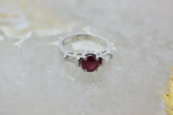 Platinum Ruby and Diamond Ring Deco Style Size 6 - image 3