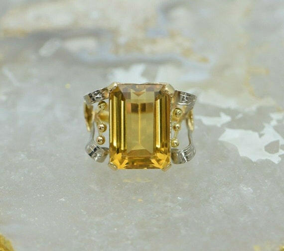 14K Yellow & White Gold Citrine Ring, Circa 1960'… - image 1