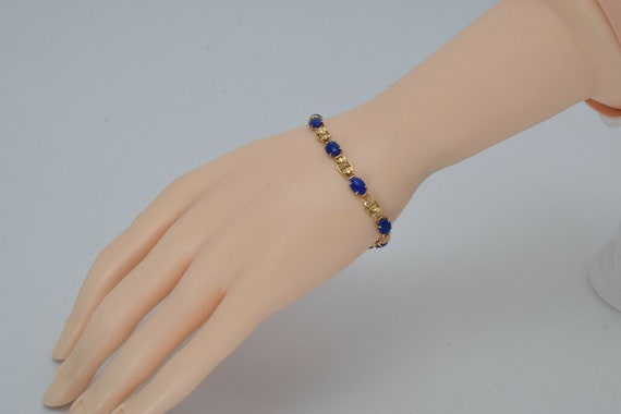 14K YG Attractive Lapis Lazuli Bracelet with 10 S… - image 4