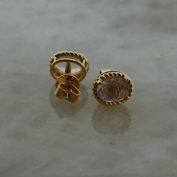 14K Yellow Gold Pink Stone Morganite Post Earrings - image 5