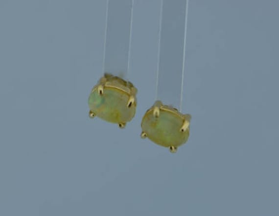 14K Yellow Gold Oval Opal Post Earrings - image 1